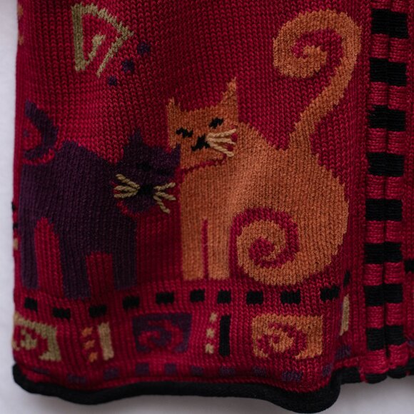 Y2K Cat Cardigan 🐱 Vintage Icelandic Design 2001 Zip Sweater Roll Neck Women’s - Picture 2 of 9